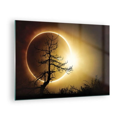 Quadro em vidro - Eclipse solar atrás da árvore - 70x50cm - Eclipse total - Decoração de parede moderna para a sala de estar e quarto ARTTOR