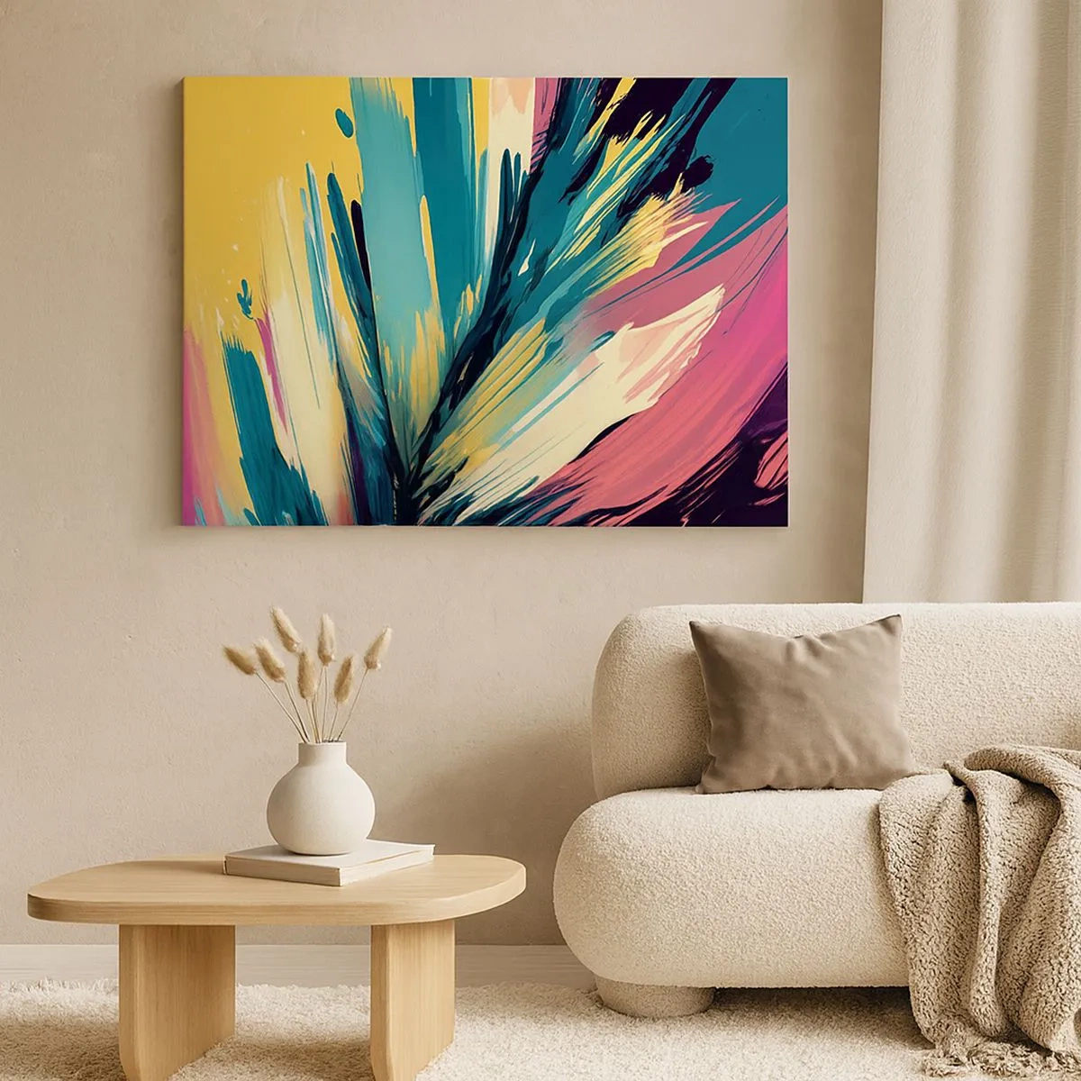 Quadro em tela - Uma composição abstrata em cores intensas e contrastantes. - 70x50cm - Composição – uma explosão de alegria - Decoração de parede moderna para a sala de estar e quarto ARTTOR