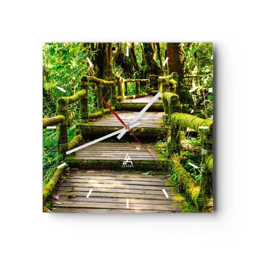 Relógio de parede - Relógio em vidro - Corredor de vegetação - 30x30 cm