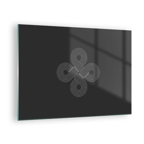 Quadro em vidro - Símbolo celta branco minimalista em fundo preto - 70x50cm - No espírito celta - Decoração de parede moderna para a sala de estar e quarto ARTTOR