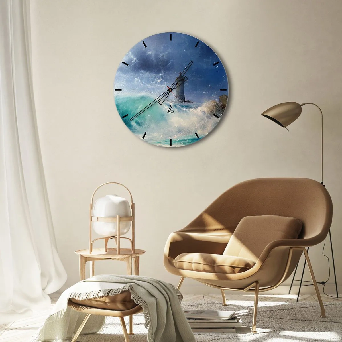 Relógio de parede - Relógio em vidro - Um farol cercado por mares agitados e céus tempestuosos - 30x30cm - Na guarda contra os elementos da natureza - Decoração de parede moderna para a sala de estar, cozinha e quarto ARTTOR