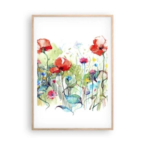 Pôster com moldura de carvalho claro - Prado florido de maio - 70x100 cm