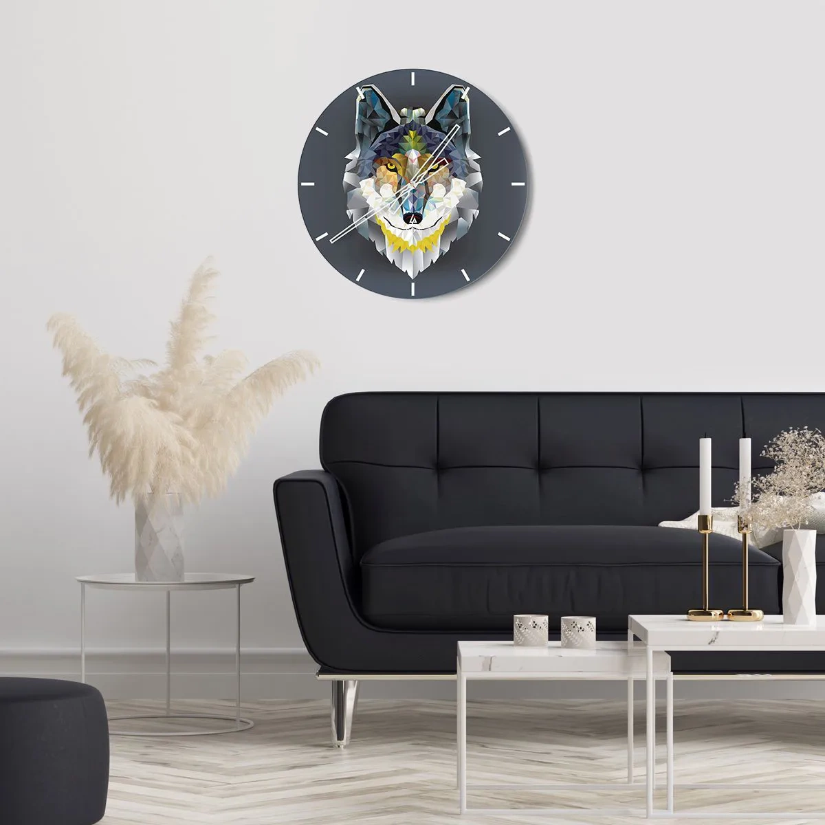 Relógio de parede - Relógio em vidro - Imagem geométrica de um lobo em um fundo escuro - 30x30cm - Quem não quer ser lobo, não lhe veste a pele - Decoração de parede moderna para a sala de estar, cozinha e quarto ARTTOR