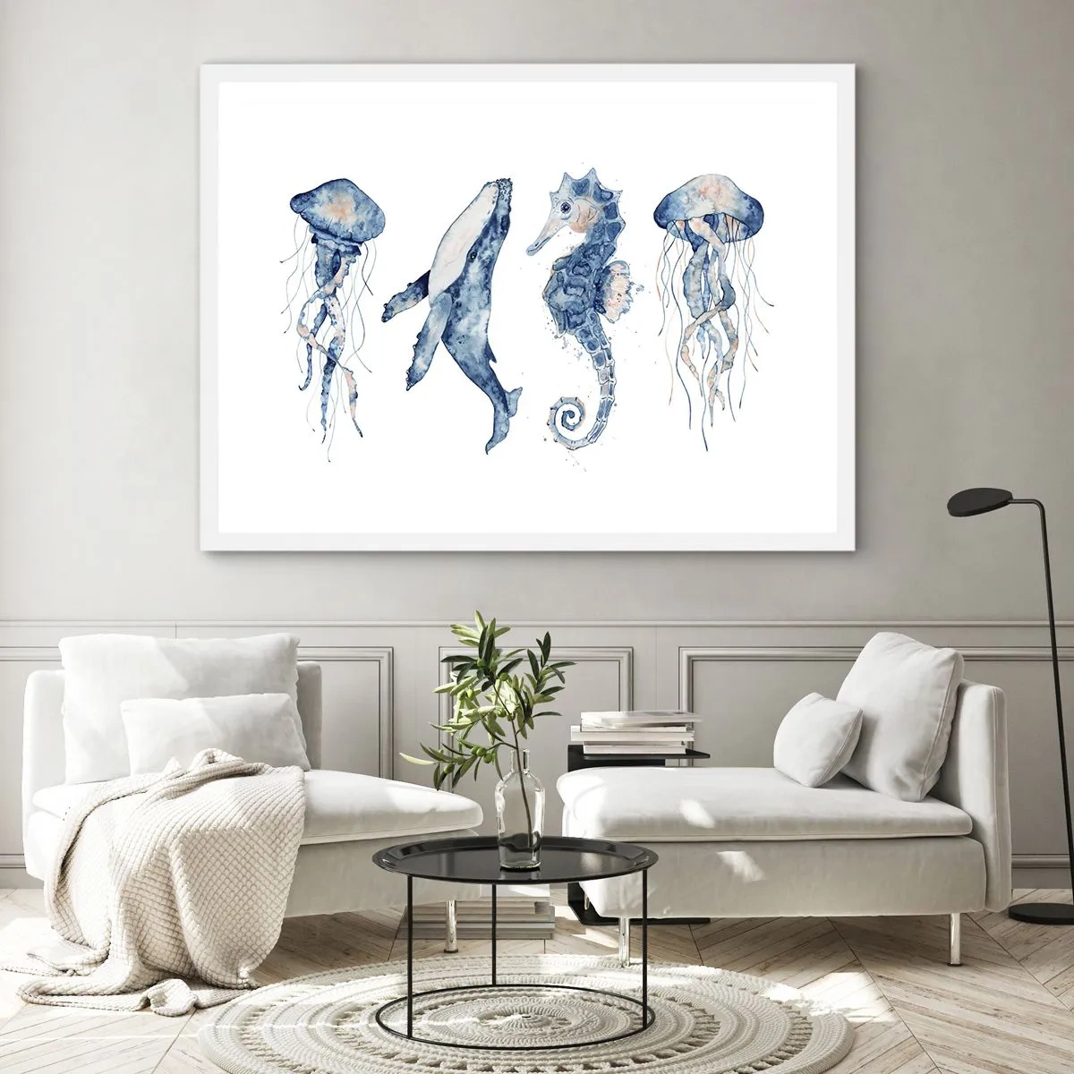 Pôster em moldura branca - Maravilhas do mar - 100x70 cm