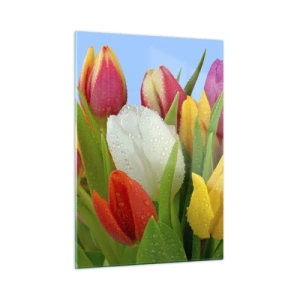 Quadro em vidro - Arco-íris floral em gotas de orvalho - 50x70 cm