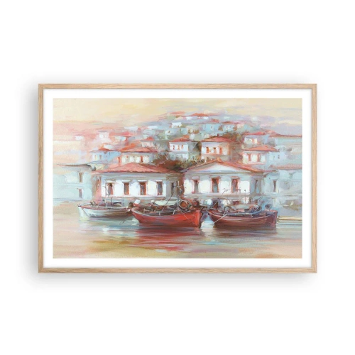 Pôster com moldura de carvalho claro - Cidade feliz - 91x61 cm