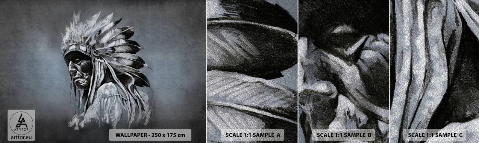 Amostra de papel de parede Premium Sand - De volta às raízes - indiano, Pluma, Homem - 100x30 cm