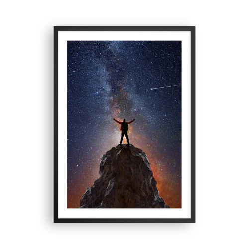 Pôster com moldura preta - Silhueta no topo de uma rocha com um céu estrelado ao fundo - 50x70cm - A força está comigo! - Decoração de parede moderna para a sala de estar e quarto ARTTOR