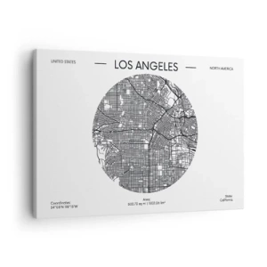 Quadro em tela - Um mapa de Los Angeles em um estilo minimalista em preto e branco - 70x50cm - Anatomia de Los Angeles - Decoração de parede moderna para a sala de estar e quarto ARTTOR