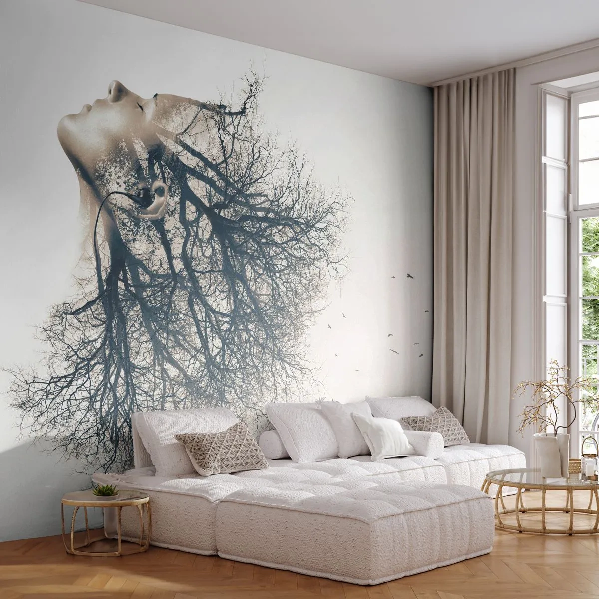 Papel de Parede Standard Eco - Ouvir o sussurro da árvore - Abstração, Rosto de mulher, Árvore - 200x140 cm