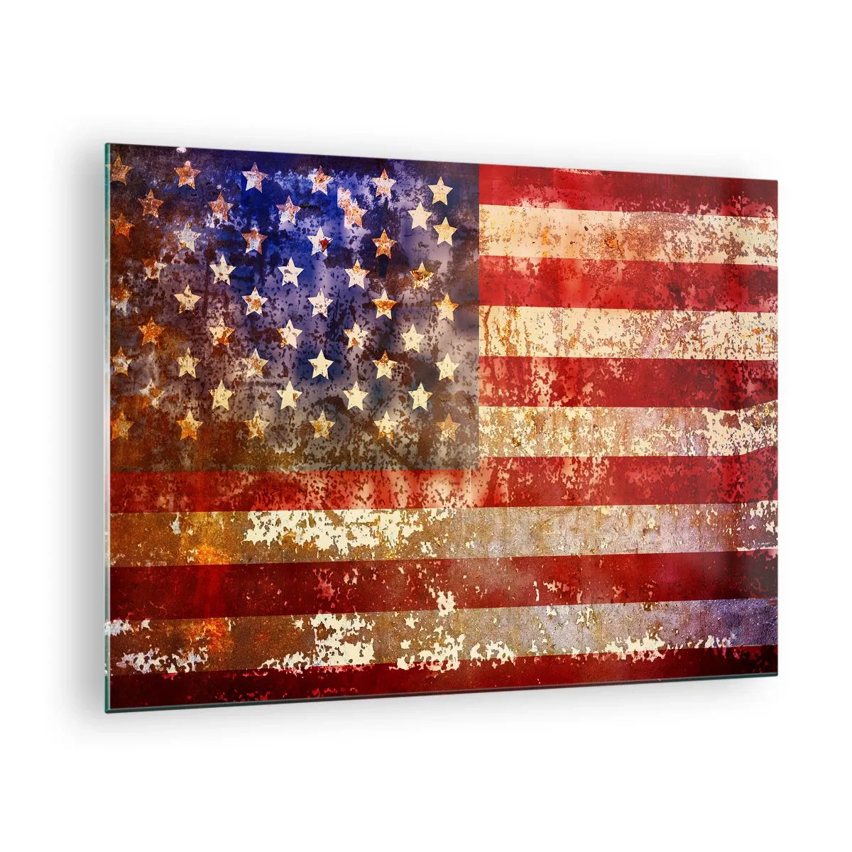 Quadro em vidro - Bandeira americana enferrujada - 70x50cm - A glória não será esquecida - Decoração de parede moderna para a sala de estar e quarto ARTTOR