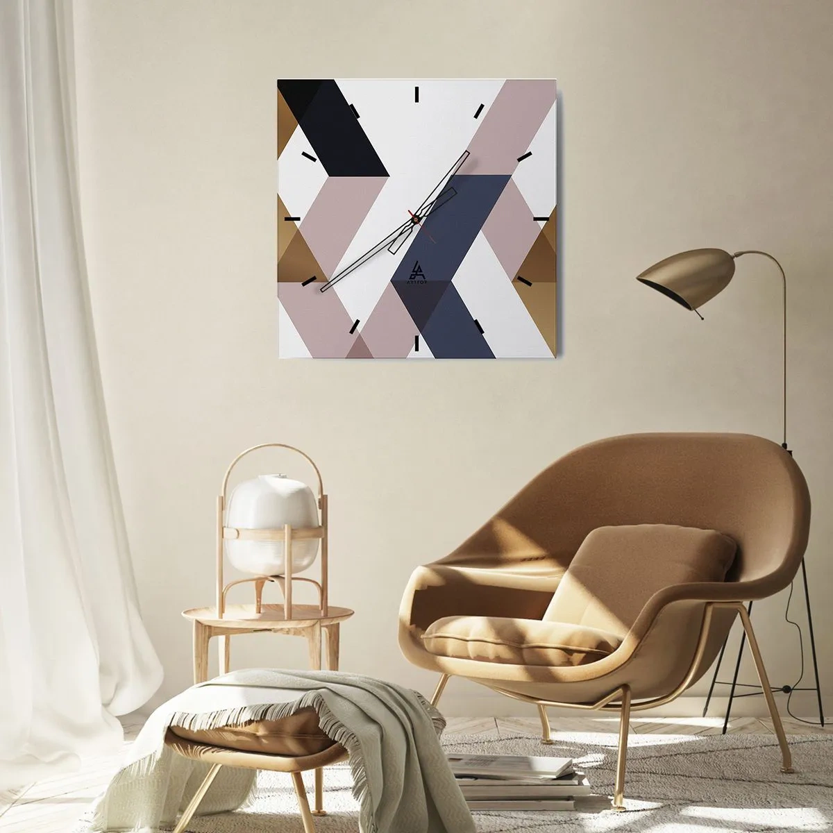 Relógio de parede - Relógio em vidro - Planos e ângulos - 40x40 cm