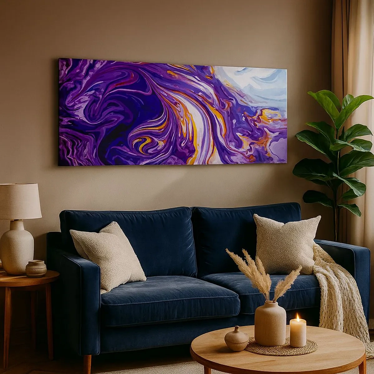 Quadro em tela - Onde o espaço se dobra em roxo - 100x40 cm