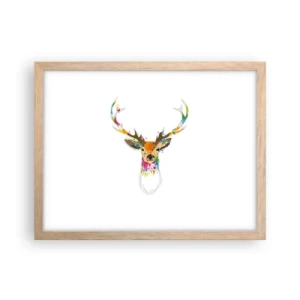 Pôster com moldura de carvalho claro - Um cervo gentil banhado em cores - 40x30 cm