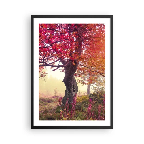 Pôster com moldura preta - Uma árvore com folhas vermelhas em uma paisagem de outono - 50x70cm - Um frenesi de florescimento - Decoração de parede moderna para a sala de estar e quarto ARTTOR