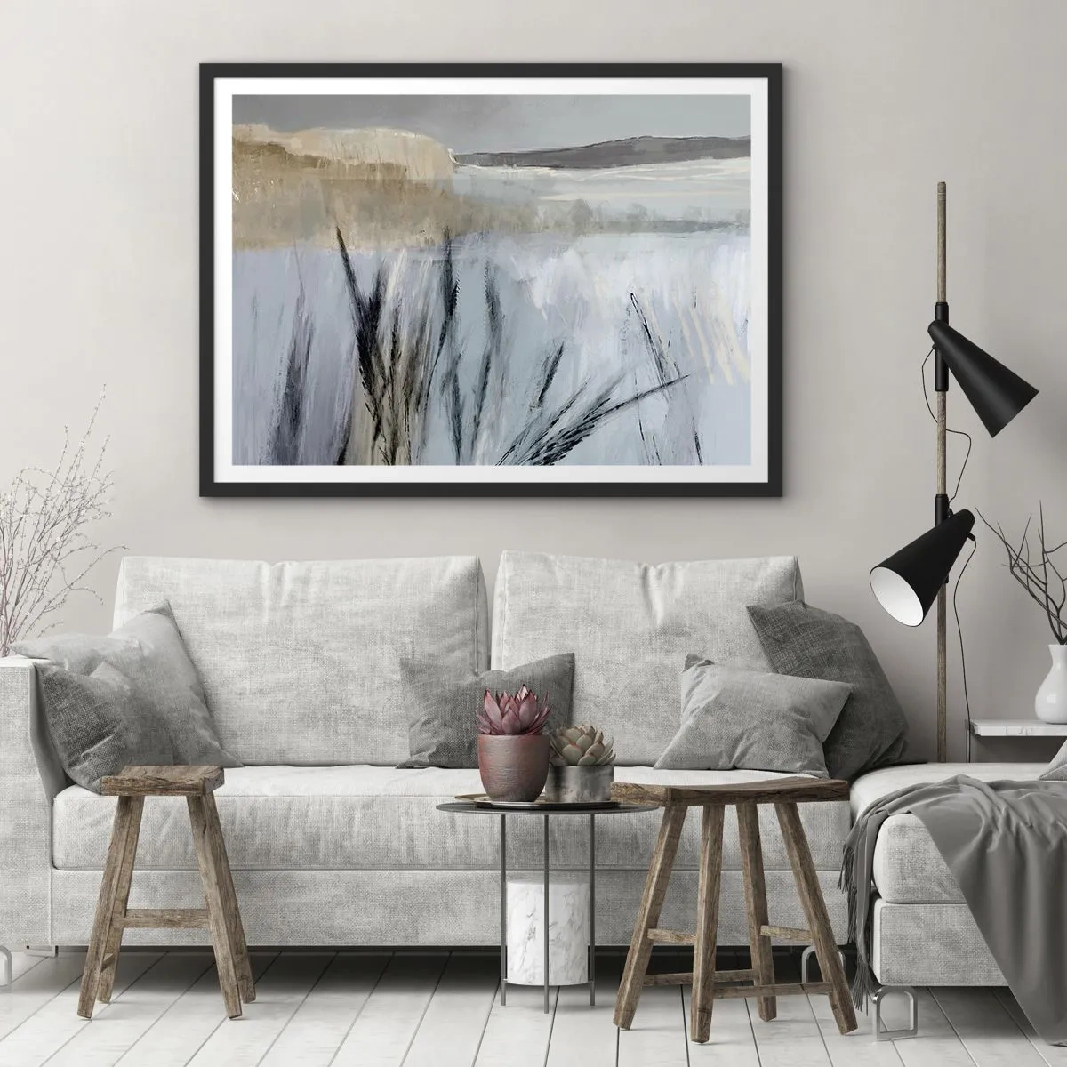 Pôster com moldura preta - Campos de inverno - 70x50 cm