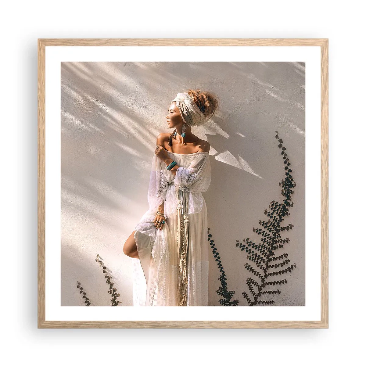 Pôster com moldura de carvalho claro - O sol e a garota - 60x60 cm