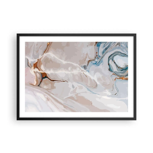 Pôster com moldura preta - Meandros azuis sob branco - 70x50 cm