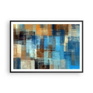 Pôster com moldura preta - Através da cortina azul - 100x70 cm