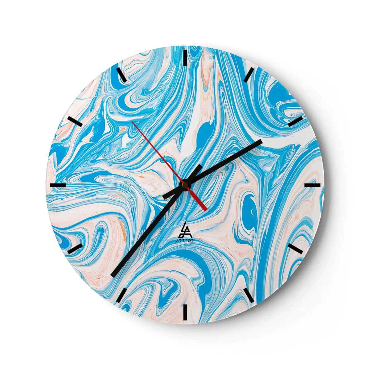 Relógio de parede - Relógio em vidro - Uma piscina abstrata em tons de turquesa e branco - 30x30cm - Derramado em turquesa - Decoração de parede moderna para a sala de estar, cozinha e quarto ARTTOR