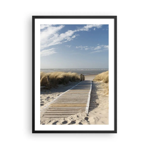Pôster com moldura preta - Caminho de praia através das dunas com céu azul - 50x70cm - Atrás da duna, ao som da relva - Decoração de parede moderna para a sala de estar e quarto ARTTOR