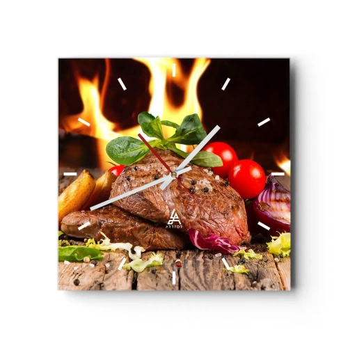 Relógio de parede - Relógio em vidro - Feito com brasas - 40x40 cm