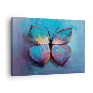 Quadro em tela - Borboleta colorida em um fundo azul - 70x50cm - Em toda a sua glória - Decoração de parede moderna para a sala de estar e quarto ARTTOR