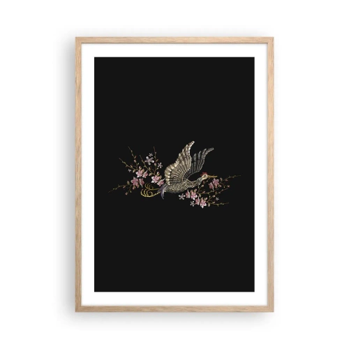 Pôster com moldura de carvalho claro - Pássaro exótico e bordado - 50x70 cm