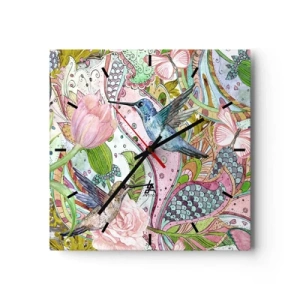Relógio de parede - Relógio em vidro - Emaranhados em trepadeiras - 30x30 cm
