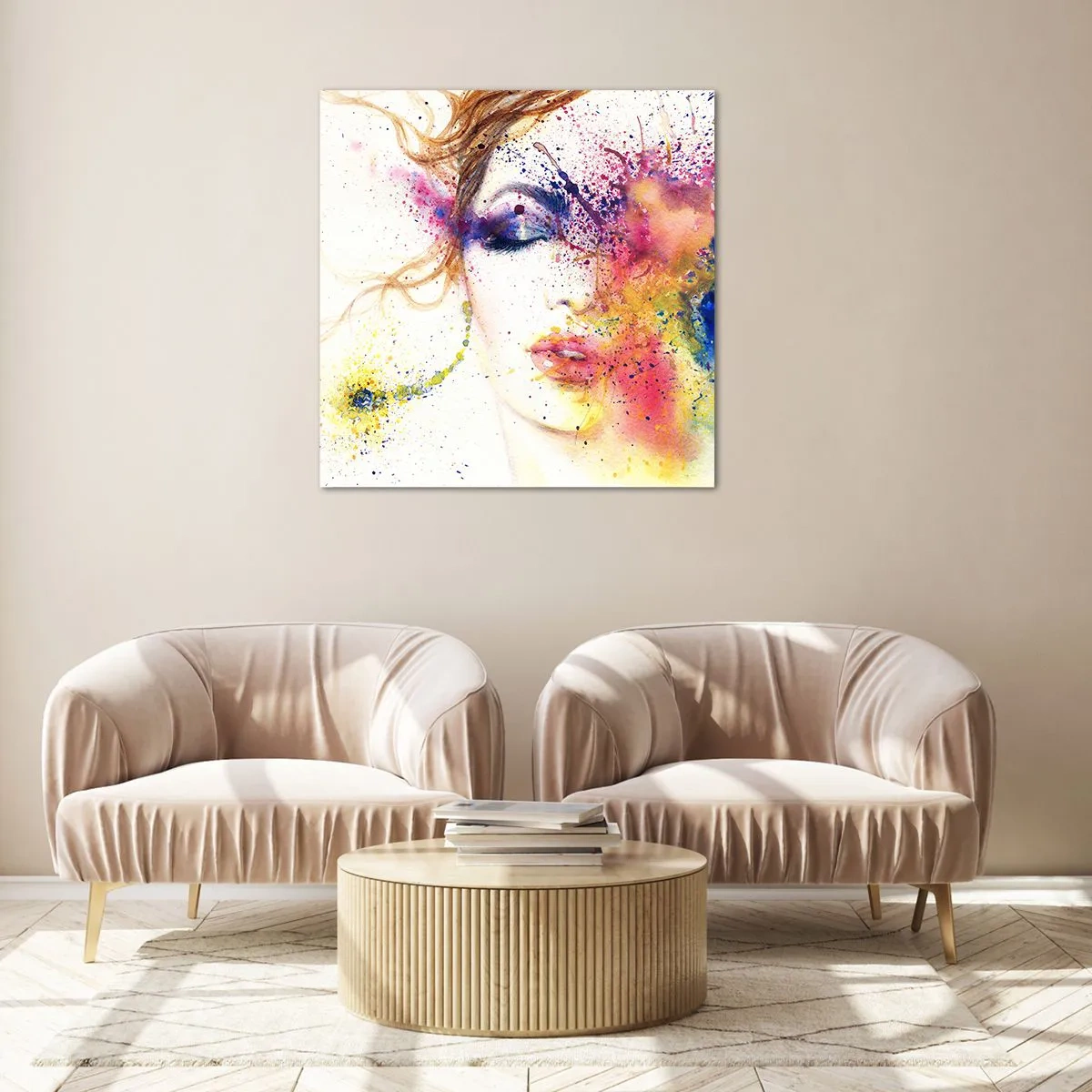 Quadro em vidro - Vertigem arco-íris - 70x70 cm