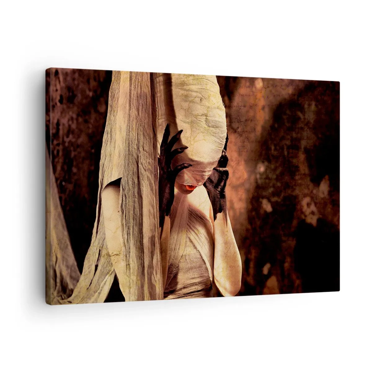 Quadro em tela - Uma mulher com um véu e um estilo misterioso em um fundo escuro - 70x50cm - Entre o bem e o mal - Decoração de parede moderna para a sala de estar e quarto ARTTOR