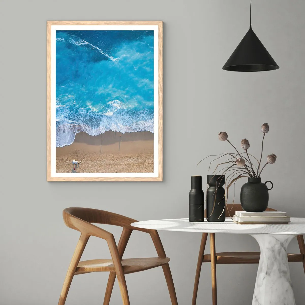Pôster com moldura de carvalho claro - O poder do azul - 30x40 cm