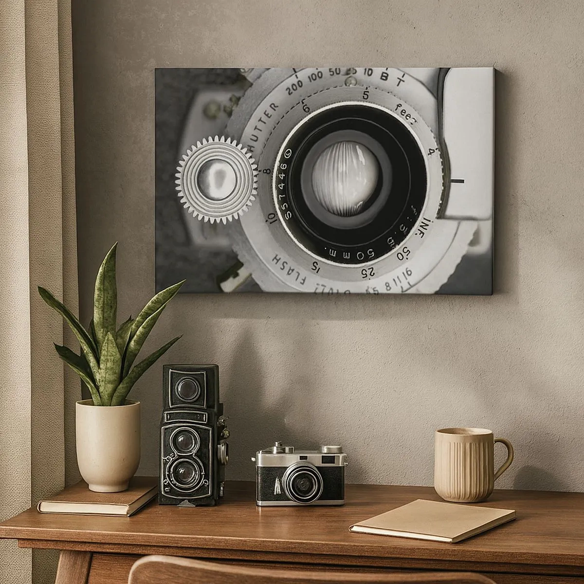 Quadro em tela - A lente de uma câmera antiga - 70x50cm - Uma história sobre Hollywood - Decoração de parede moderna para a sala de estar e quarto ARTTOR