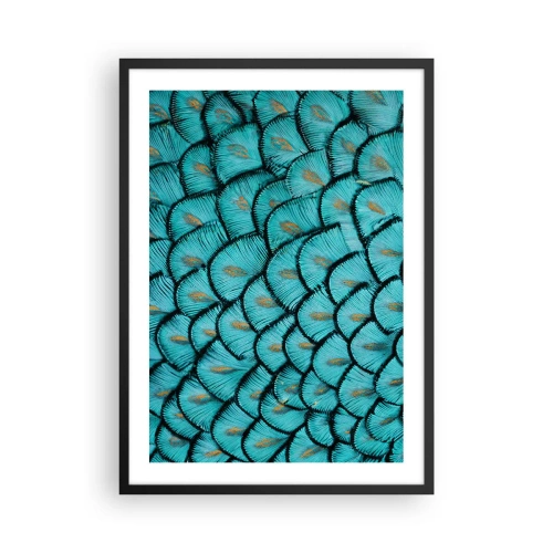 Pôster com moldura preta - Fotografia macro de penas turquesas com um padrão único - 50x70cm - A grande gala de penas - Decoração de parede moderna para a sala de estar e quarto ARTTOR