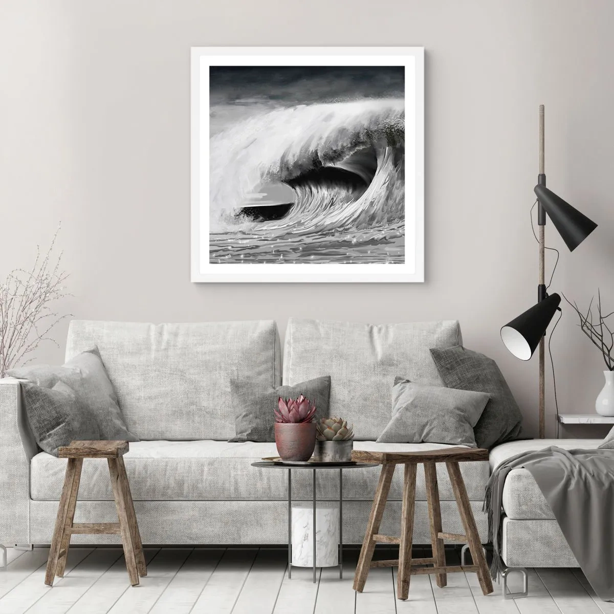 Pôster em moldura branca - A ira do oceano - 50x50 cm