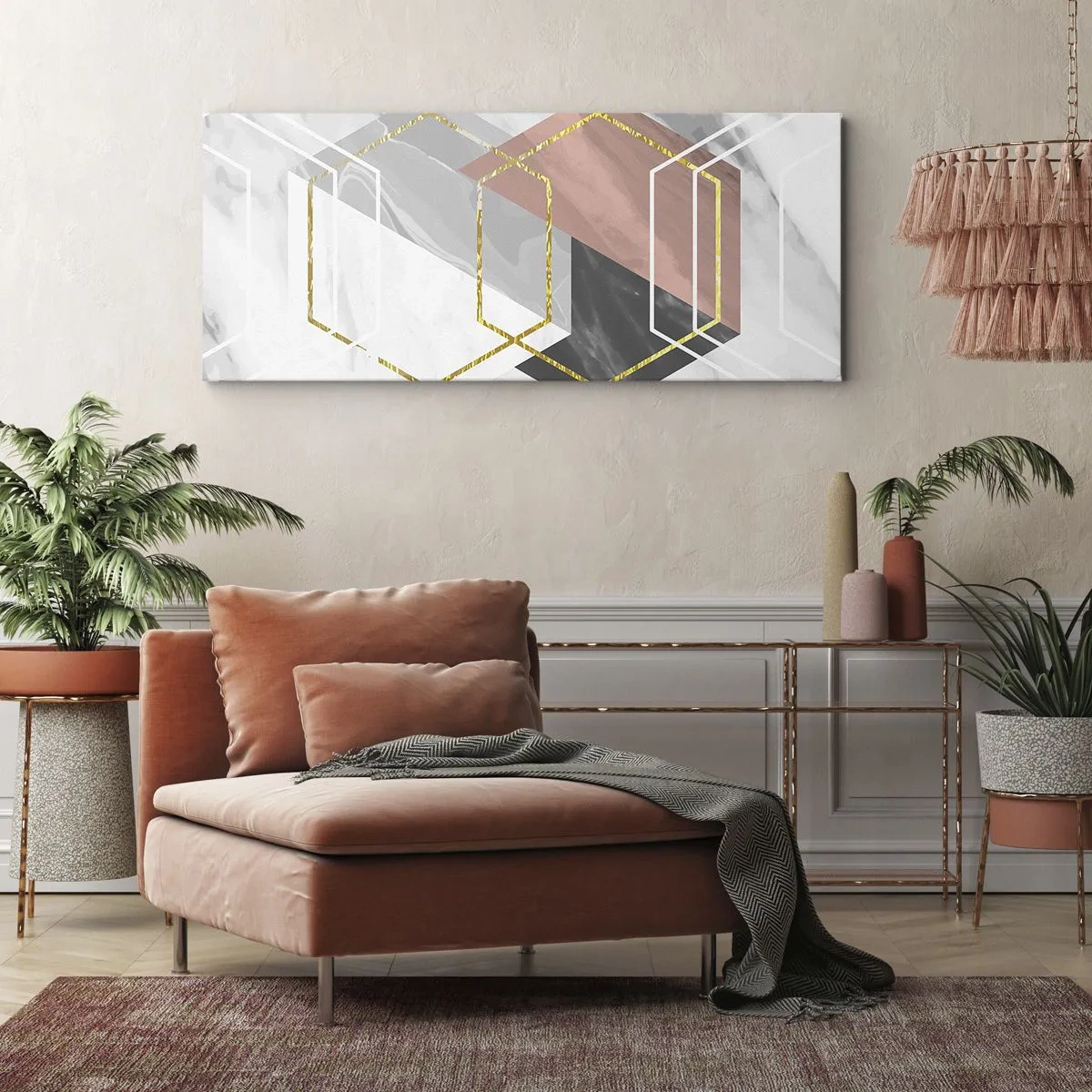 Quadro em tela - Composição em cadeia - 90x30 cm