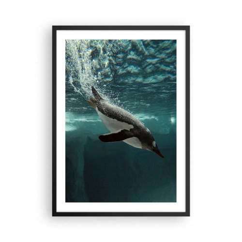 Pôster com moldura preta - Um pinguim nadando debaixo d'água - 50x70cm - Bem-vindo ao meu mundo - Decoração de parede moderna para a sala de estar e quarto ARTTOR