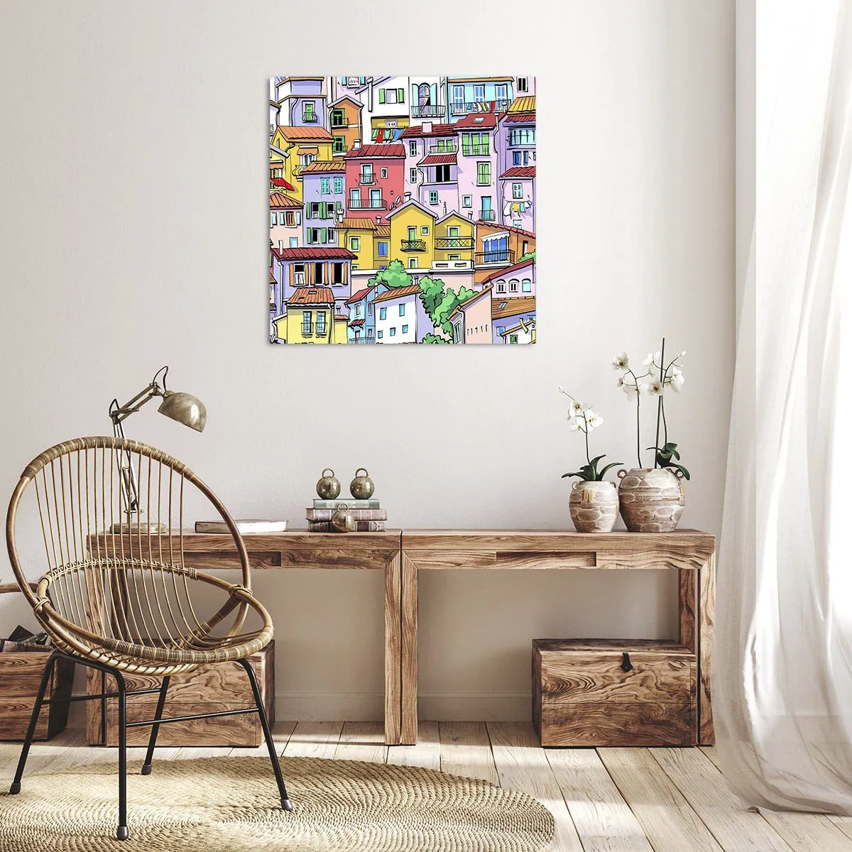 Quadro em tela - Cidade divertida - 60x60 cm