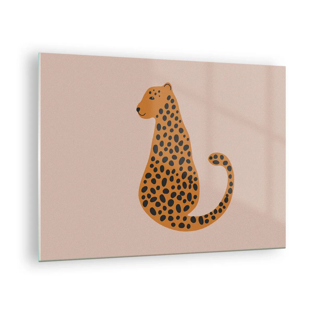 Quadro em vidro - Ilustração de uma pantera com manchas pretas em um fundo bege - 70x50cm - A estampa de leopardo está na moda - Decoração de parede moderna para a sala de estar e quarto ARTTOR