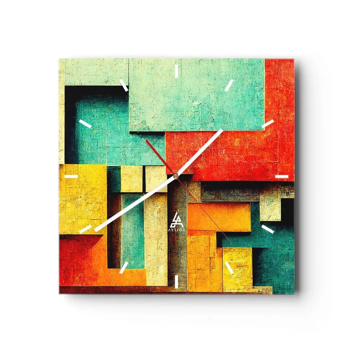 Relógio de parede - Relógio em vidro - Festival de ângulos vivos - 30x30 cm