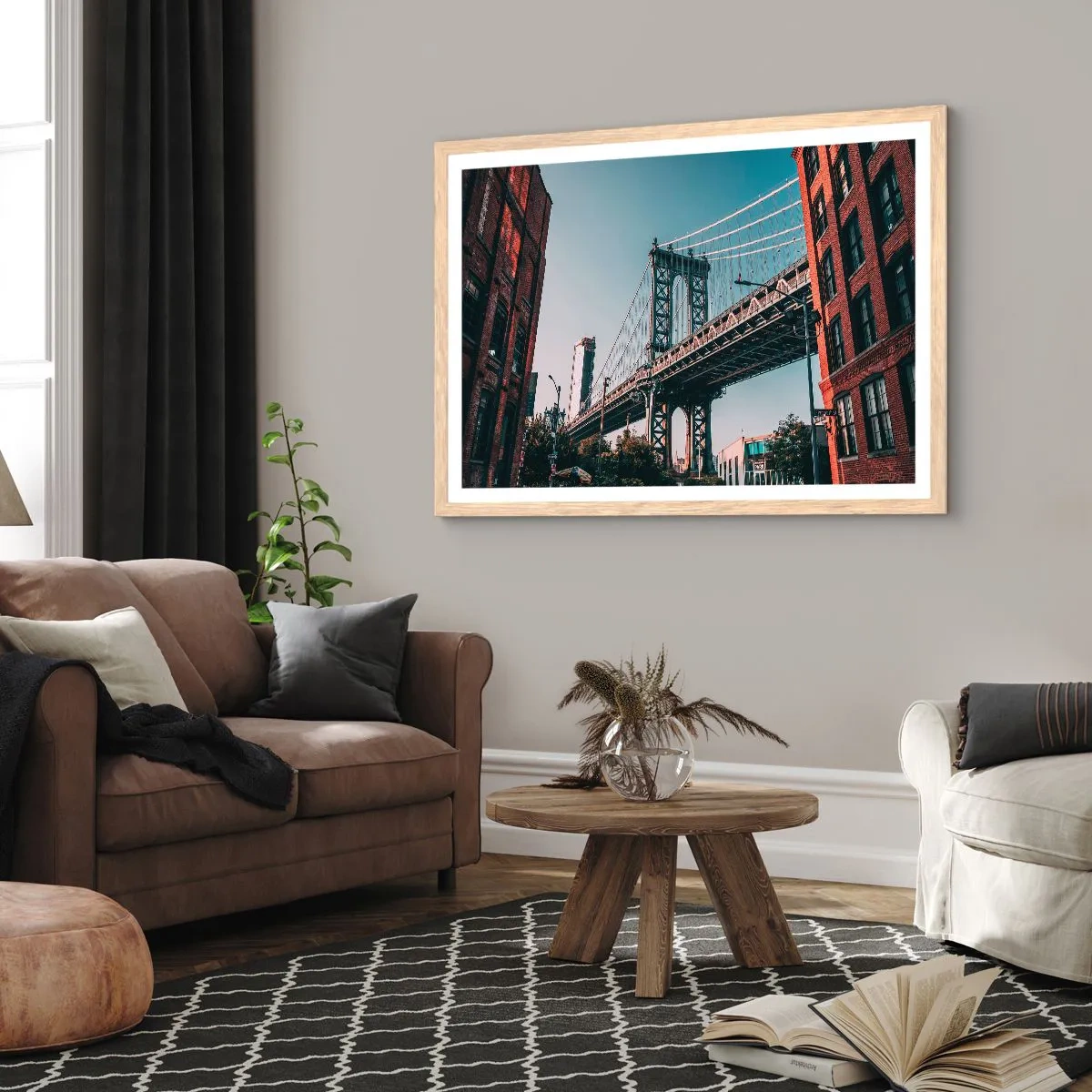 Pôster com moldura de carvalho claro - Sobre as ondas da cidade - 100x70 cm