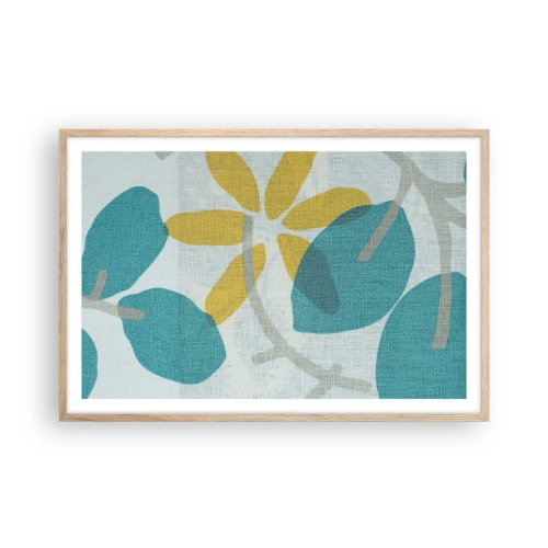 Pôster com moldura de carvalho claro - Entre as folhas azuis - 91x61 cm