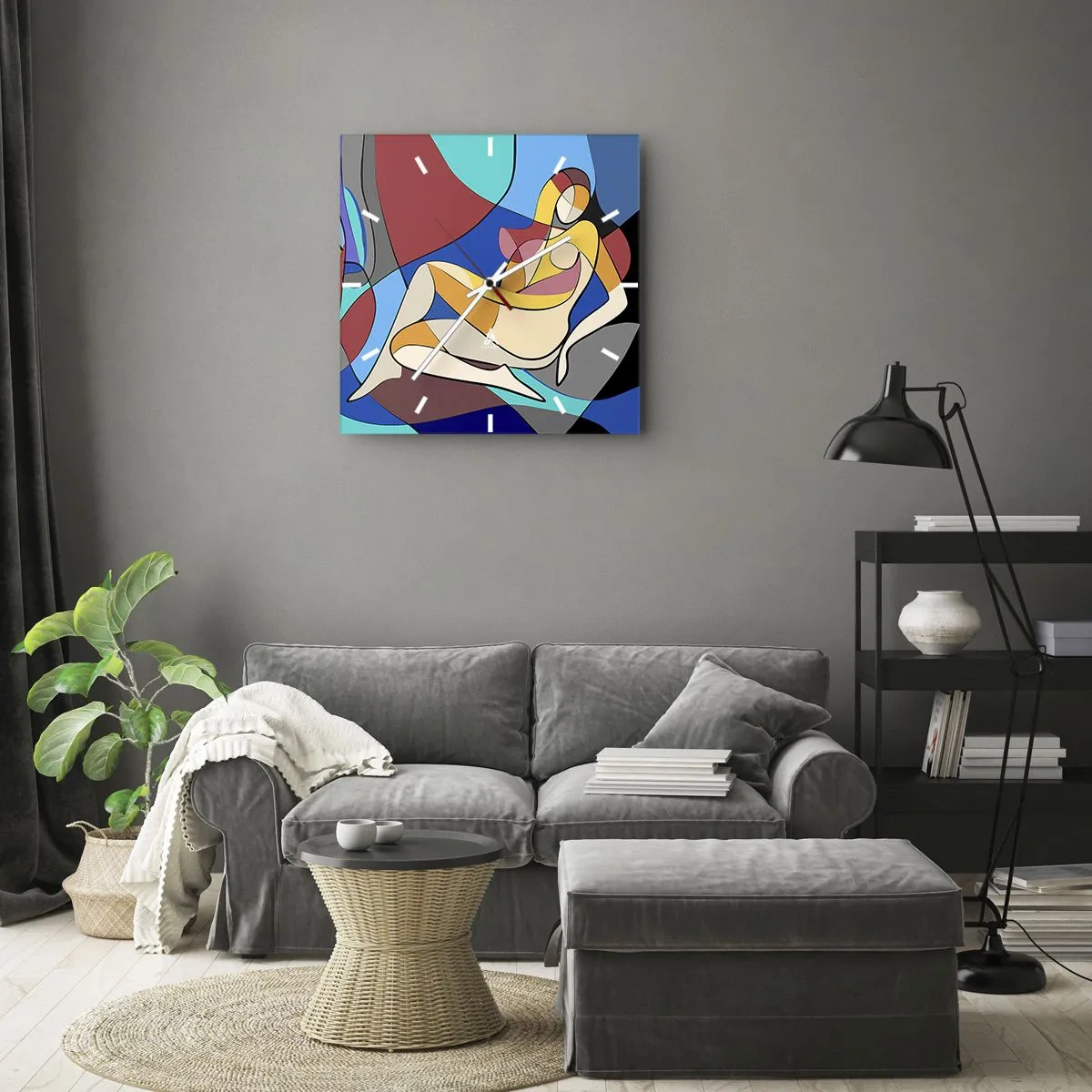 Relógio de parede - Relógio em vidro - Acto cubista - 30x30 cm