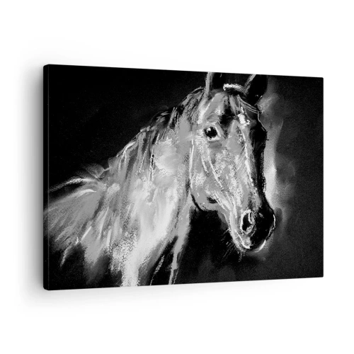 Quadro em tela - Retrato de um cavalo em um estilo dinâmico em preto e branco - 70x50cm - O Brilho de uma Alma Nobre - Decoração de parede moderna para a sala de estar e quarto ARTTOR