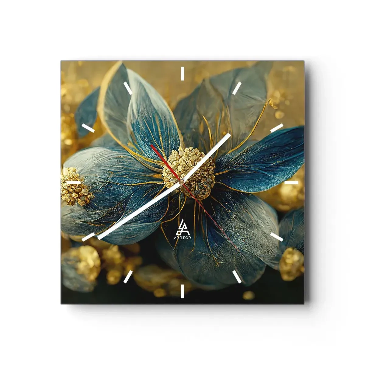 Relógio de parede - Relógio em vidro - Florescer com ouro - 40x40 cm