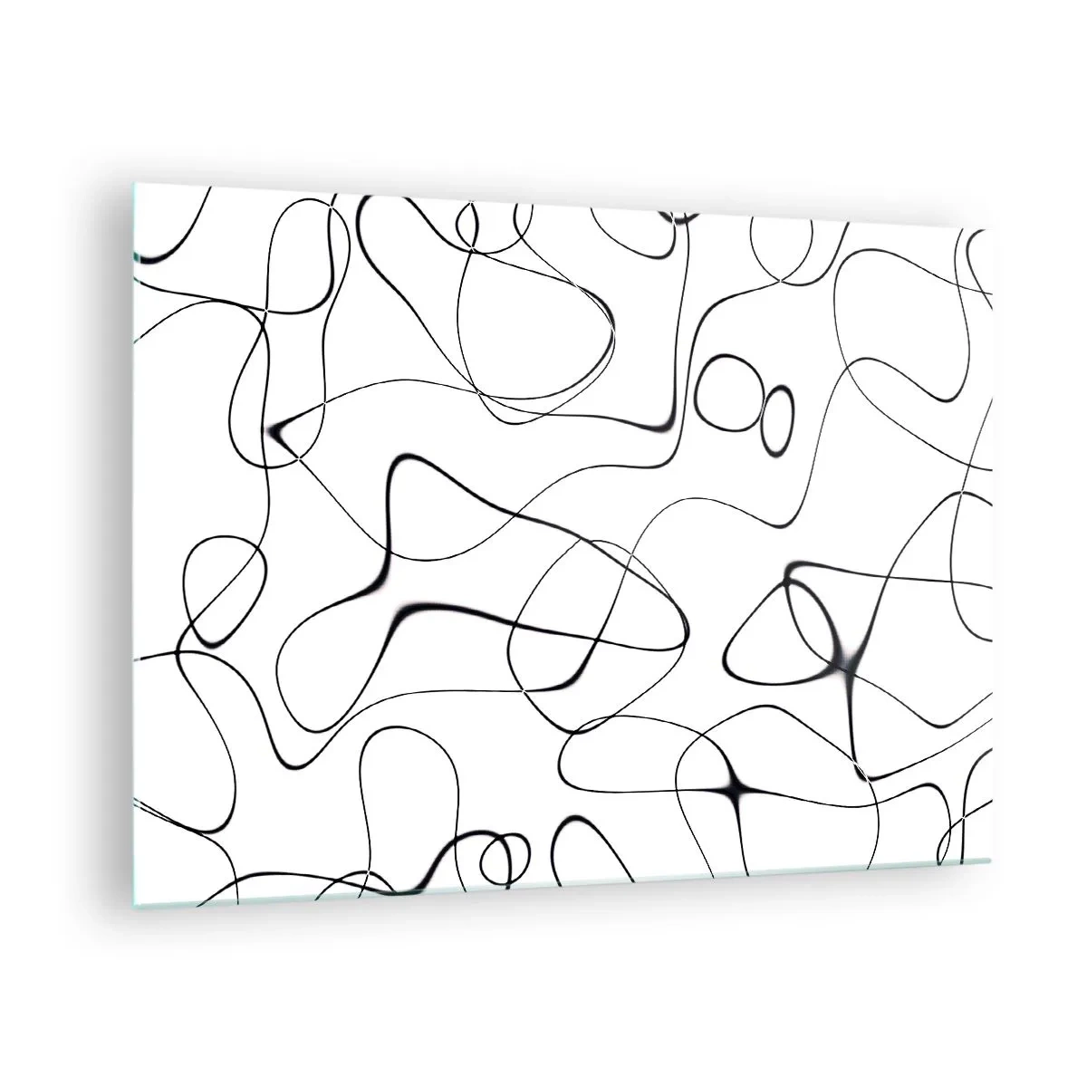 Quadro em vidro - Linhas pretas abstratas em um fundo branco - 70x50cm - Os caminhos da vida, as vicissitudes do destino - Decoração de parede moderna para a sala de estar e quarto ARTTOR