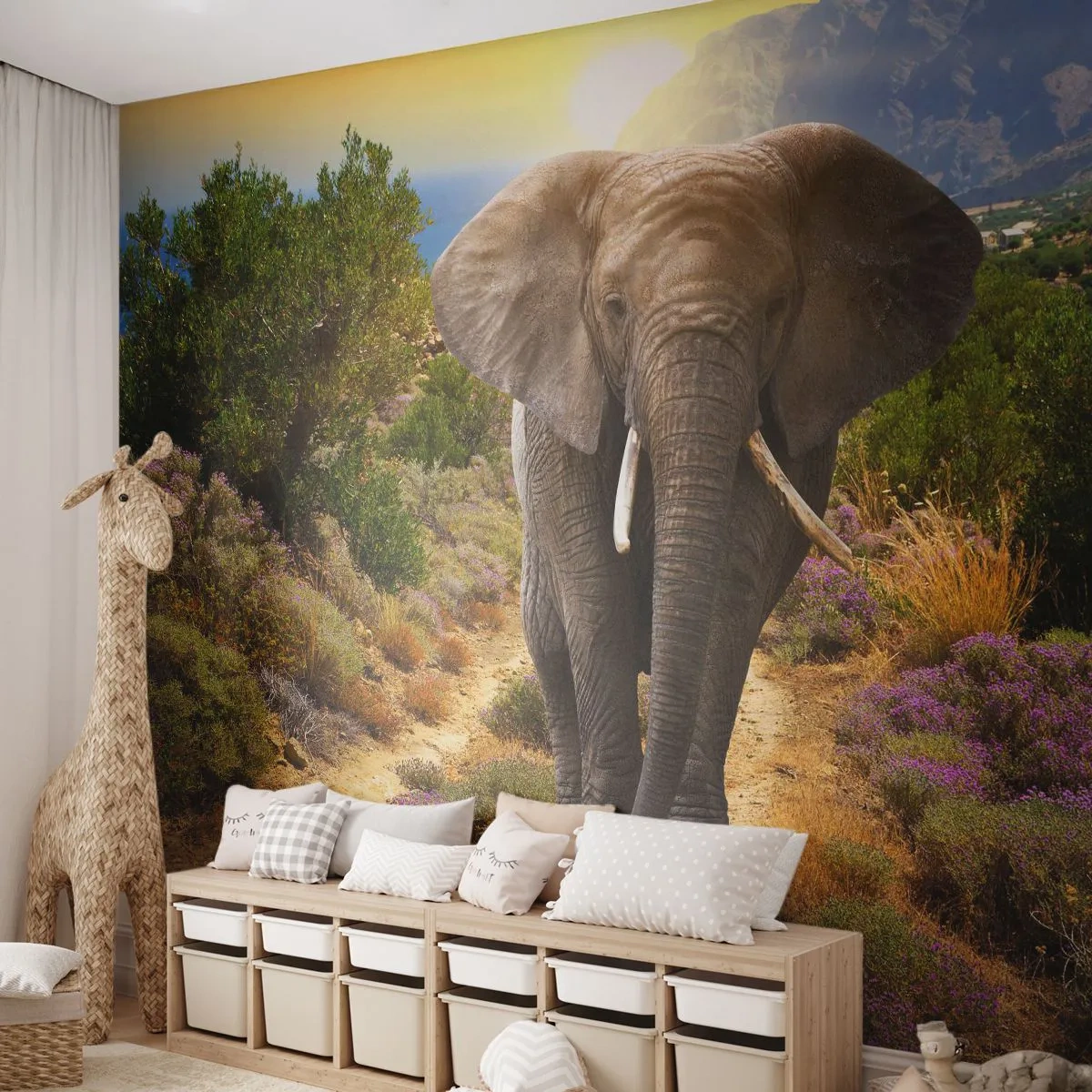 Papel de Parede Autocolante Deluxe Sticker - Assim era o Éden - Animais, Elefante, Safári - 250x175 cm