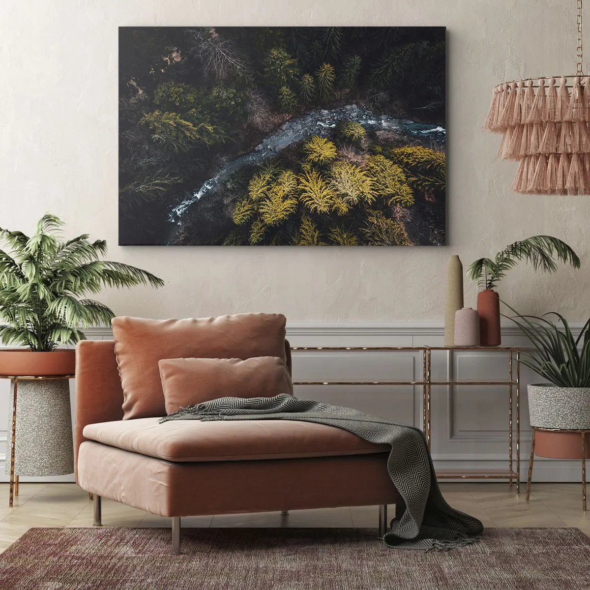 Quadro em tela - Uma vista de cima de uma floresta com um rio sinuoso - 70x50cm - Rápido e cada vez mais rápido - Decoração de parede moderna para a sala de estar e quarto ARTTOR