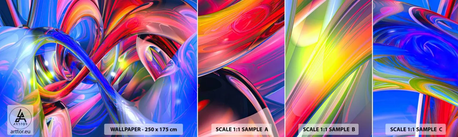 Amostra de papel de parede autocolante Deluxe Sticker - Dança das cores - Abstração, 3D, Gráficos - 100x30 cm