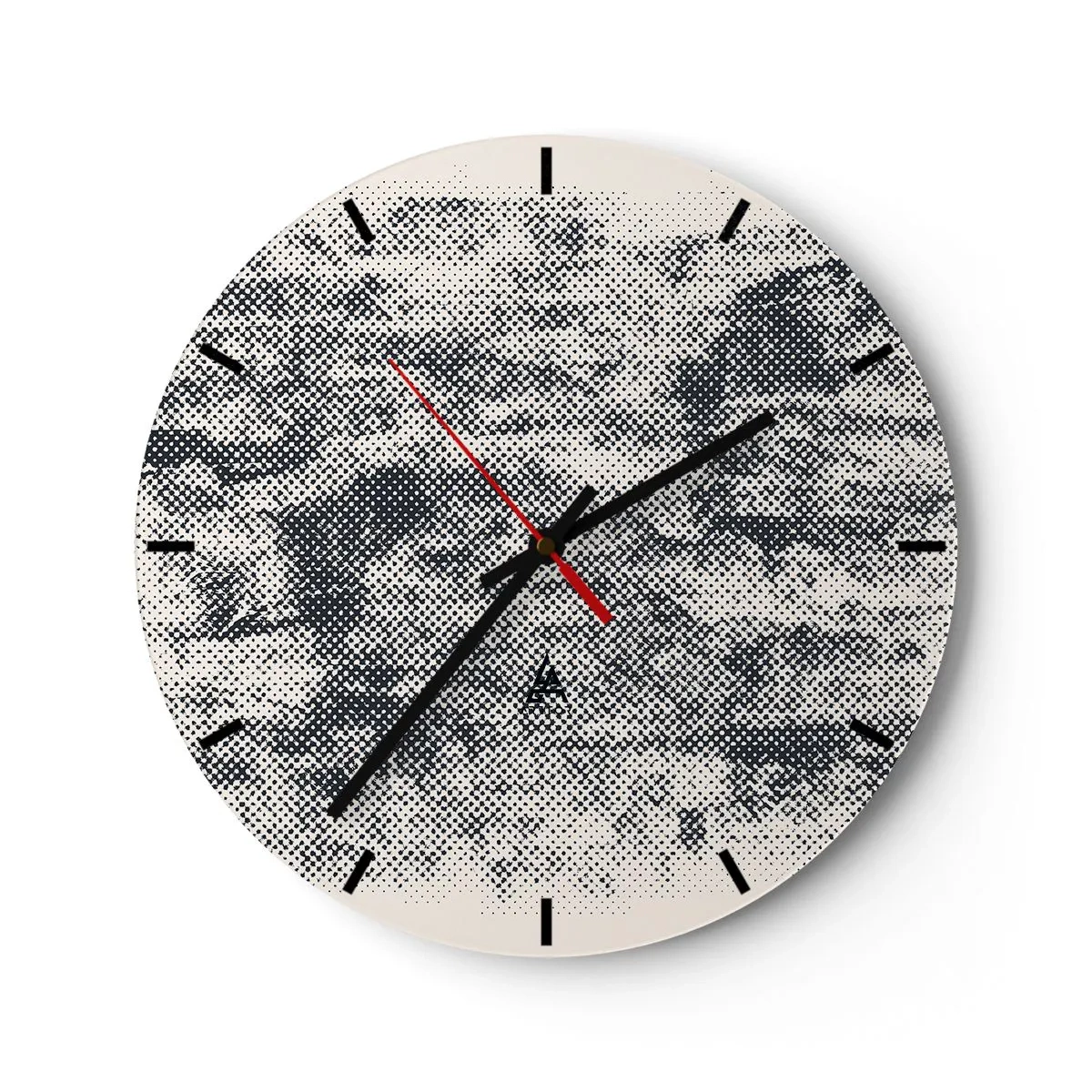 Relógio de parede - Relógio em vidro - Textura em preto e branco com efeito de malha raster - 30x30cm - Composição nebulosa - Decoração de parede moderna para a sala de estar, cozinha e quarto ARTTOR